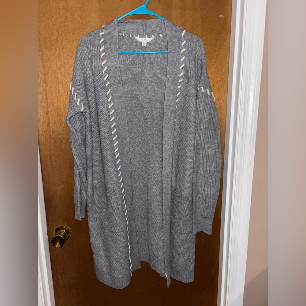 Time and Tru Gray Cardigan with Cream Accents
